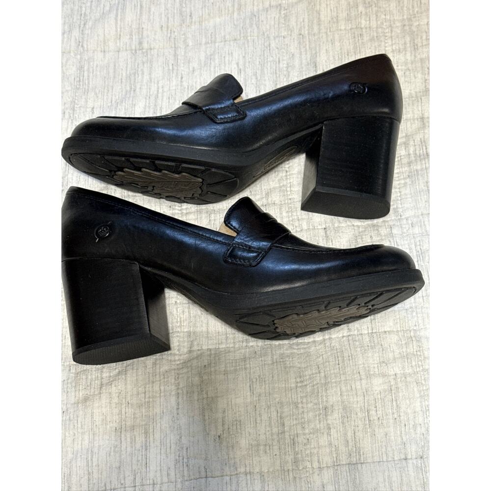 Born Holliston Black Leather Penny Loafer Pumps Womens Size 10M 3” Heel - Picture 5 of 7